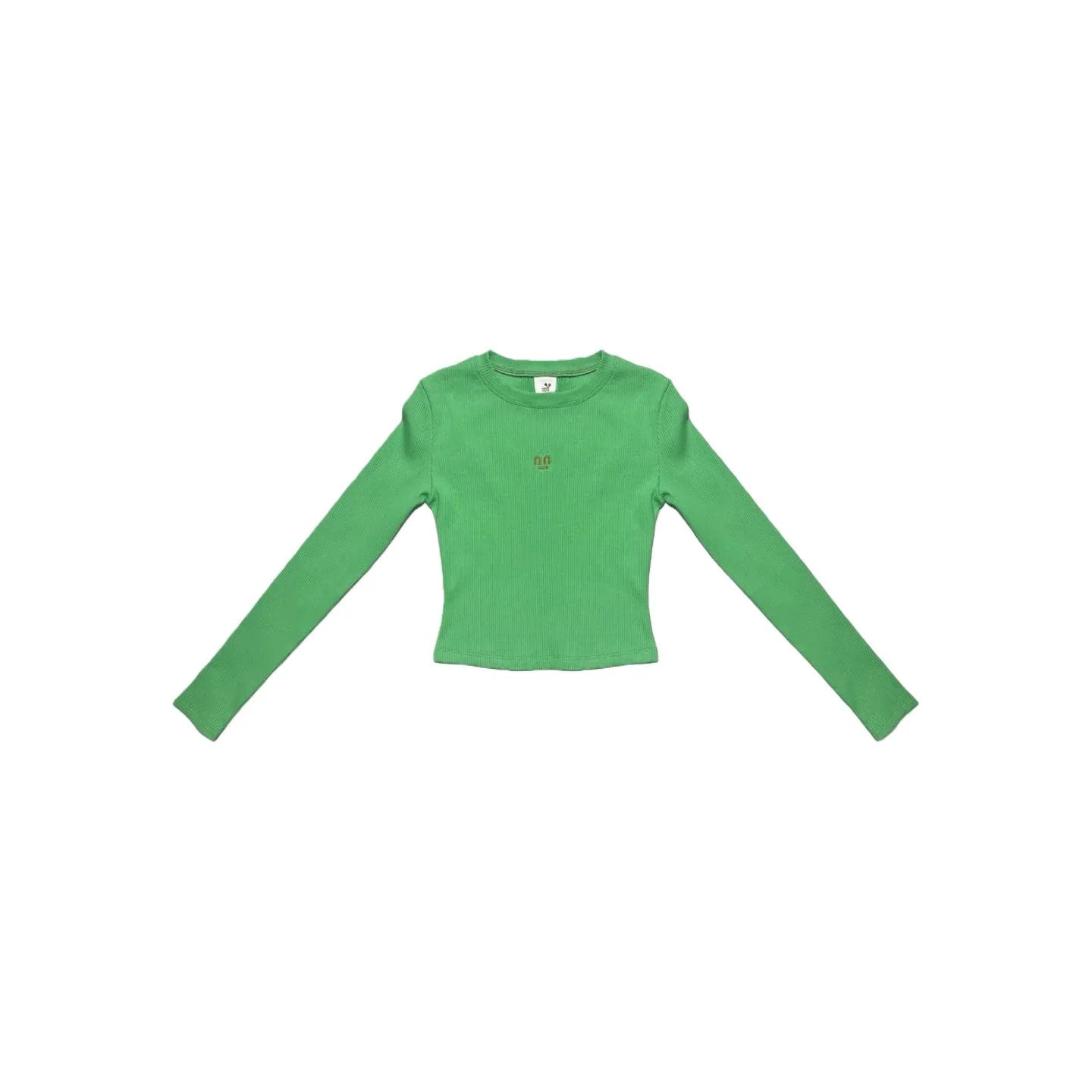 Front view of Ogender slim fit cropped tee in bold green with smiley embroidery.