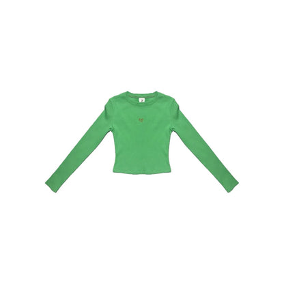 Front view of Ogender slim fit cropped tee in bold green with smiley embroidery.