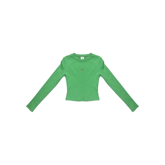 Front view of Ogender slim fit cropped tee in bold green with smiley embroidery.