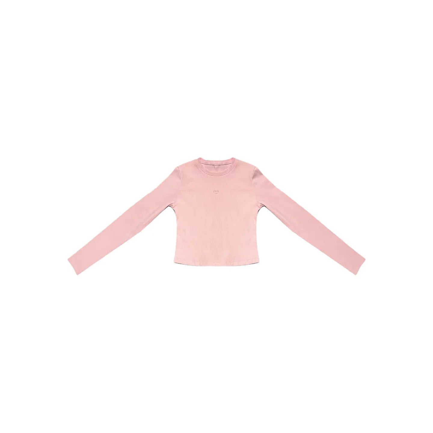 Front view of Ogender slim fit cropped tee in soft pink with smiley embroidery.