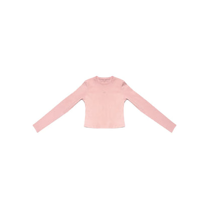 Front view of Ogender slim fit cropped tee in soft pink with smiley embroidery.