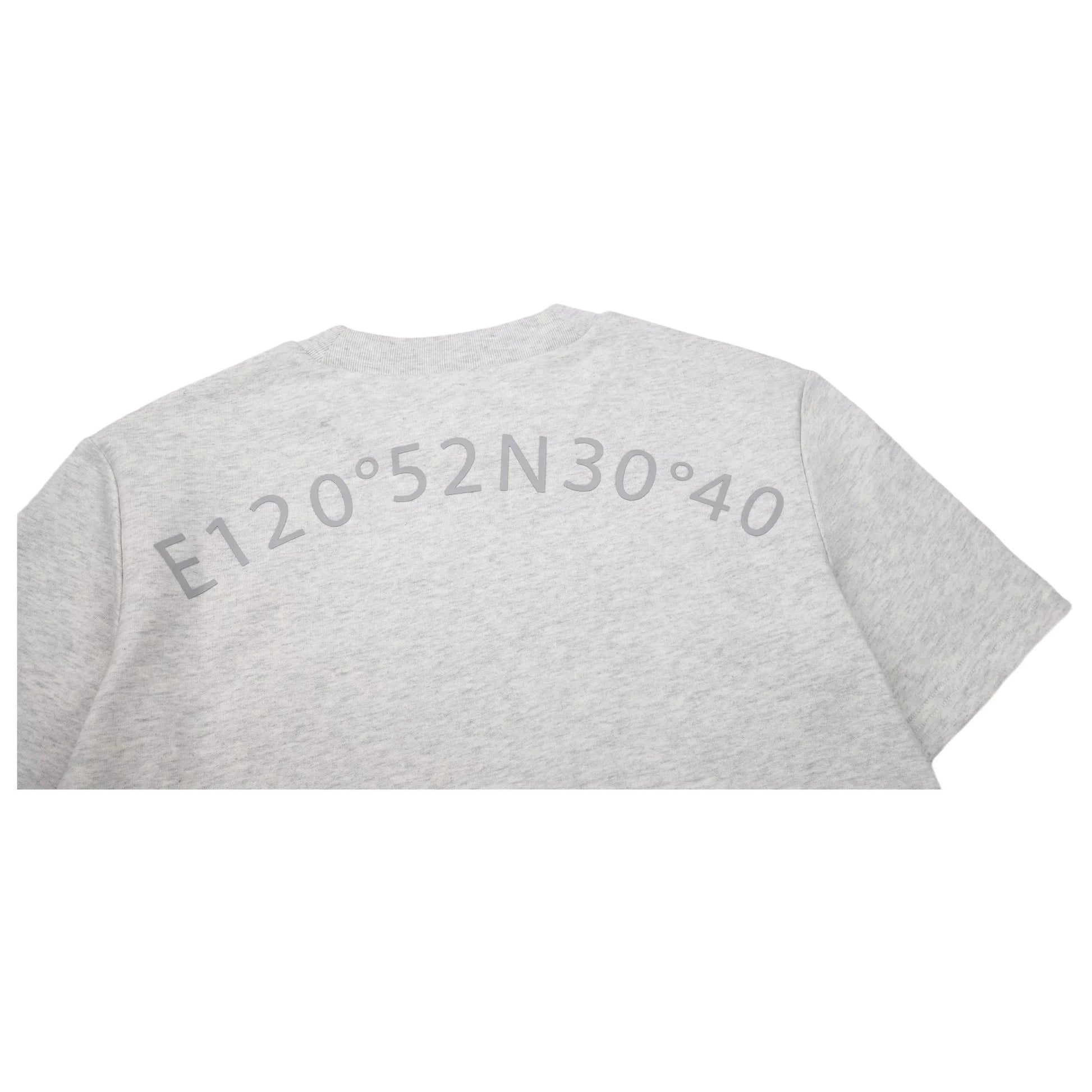 Close-up of the back coordinate print in 3D silicone screen-print.
