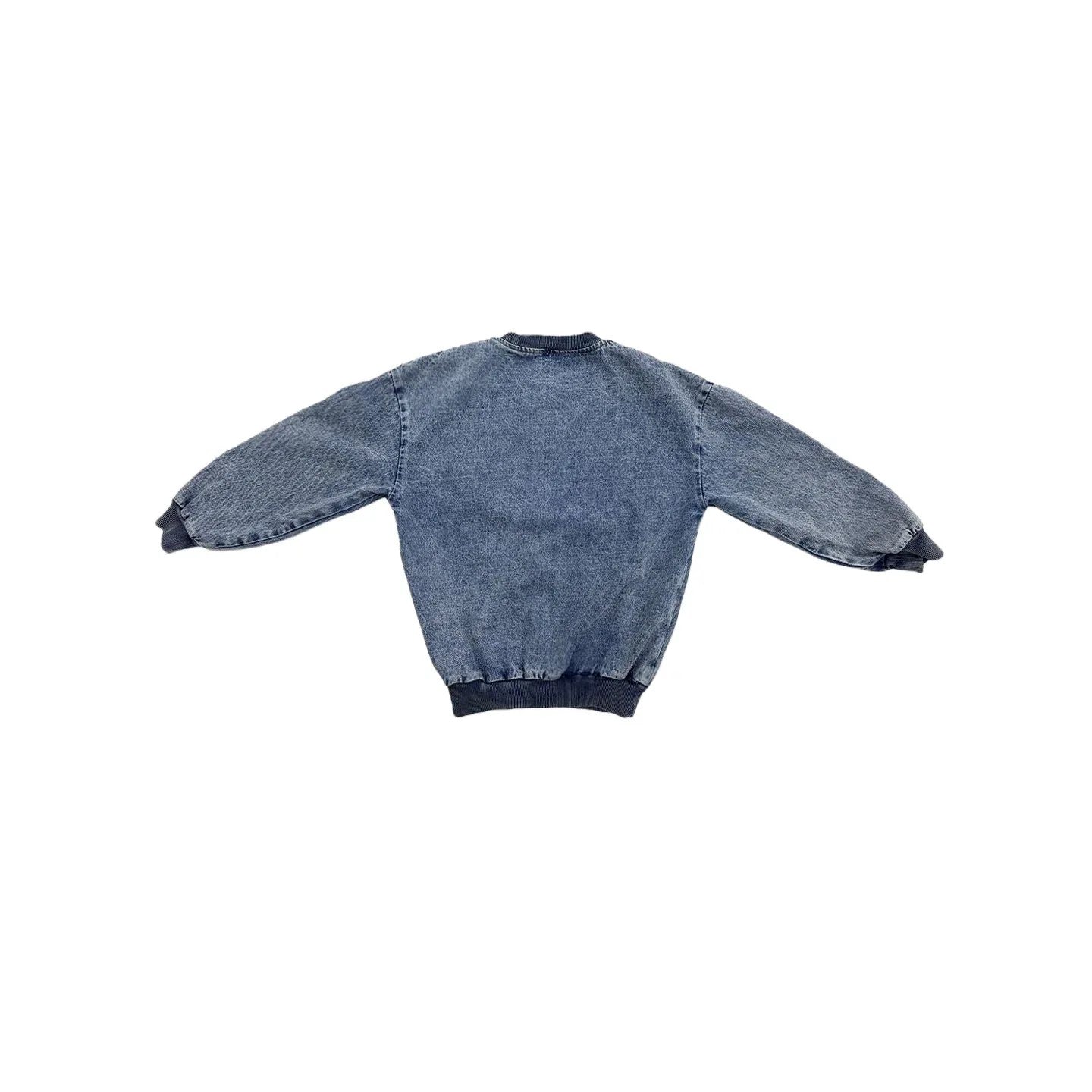 Back view of the Ogender denim pullover showing the clean, oversized silhouette.