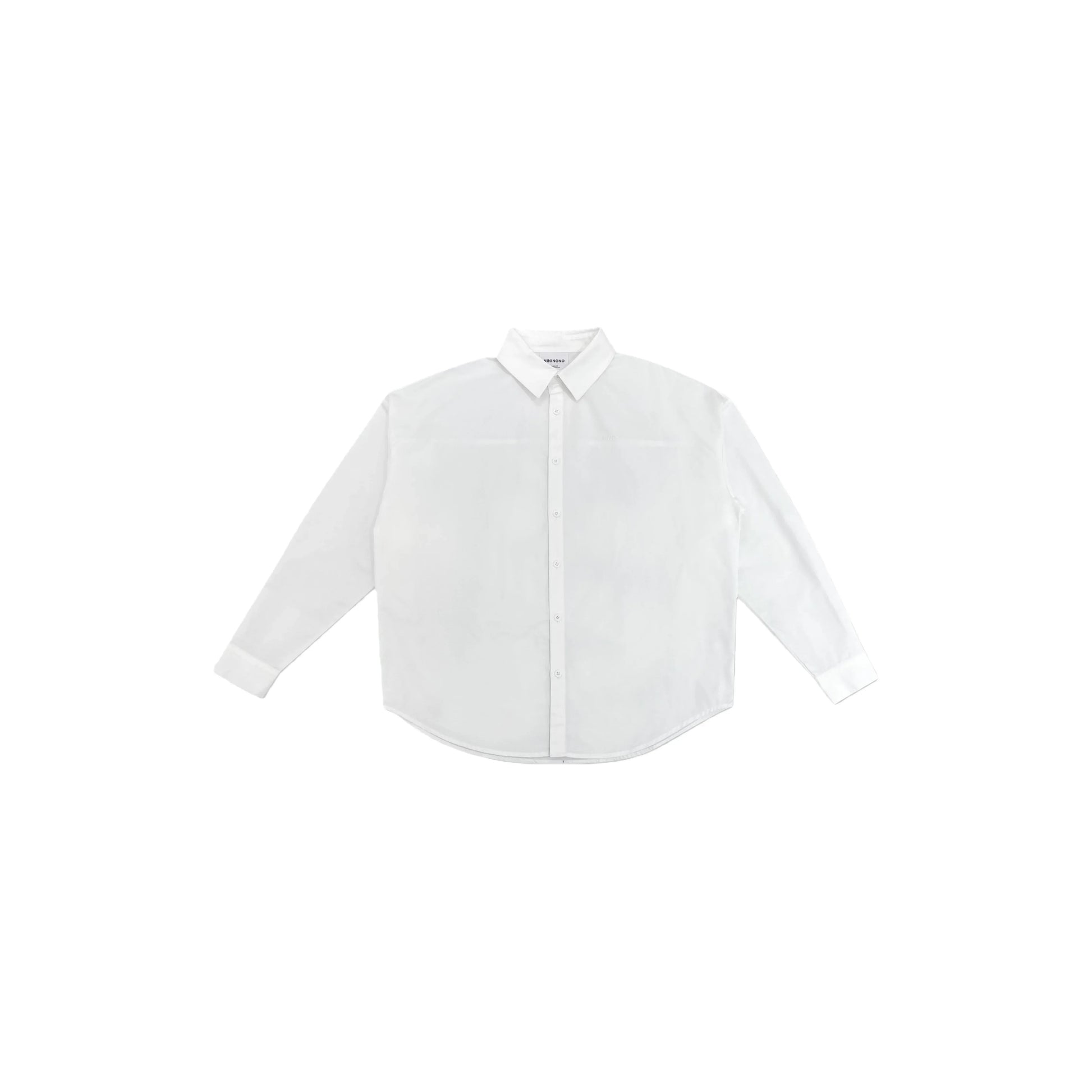 Front view flat lay of the unisex 100% cotton white shirt with 3D tailored silhouette.