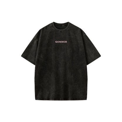 Front view of unisex heavyweight washed black cotton streetwear tee - 230g boxy fit - ogender