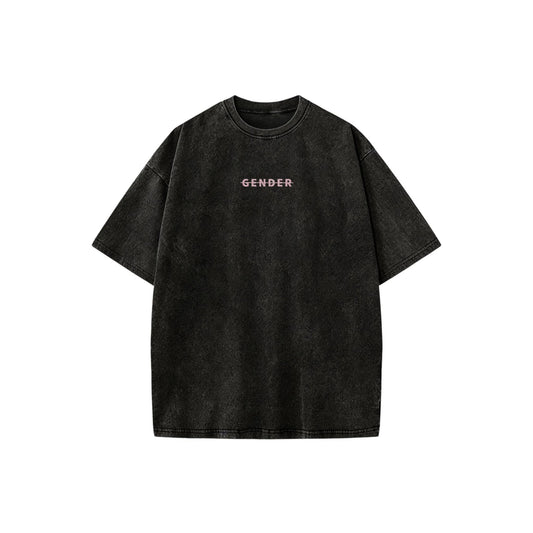 Front view of unisex heavyweight washed black cotton streetwear tee - 230g boxy fit - ogender