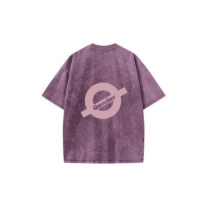 Back flat lay of Ogender washed purple vintage tee with large industrial O-Gender print