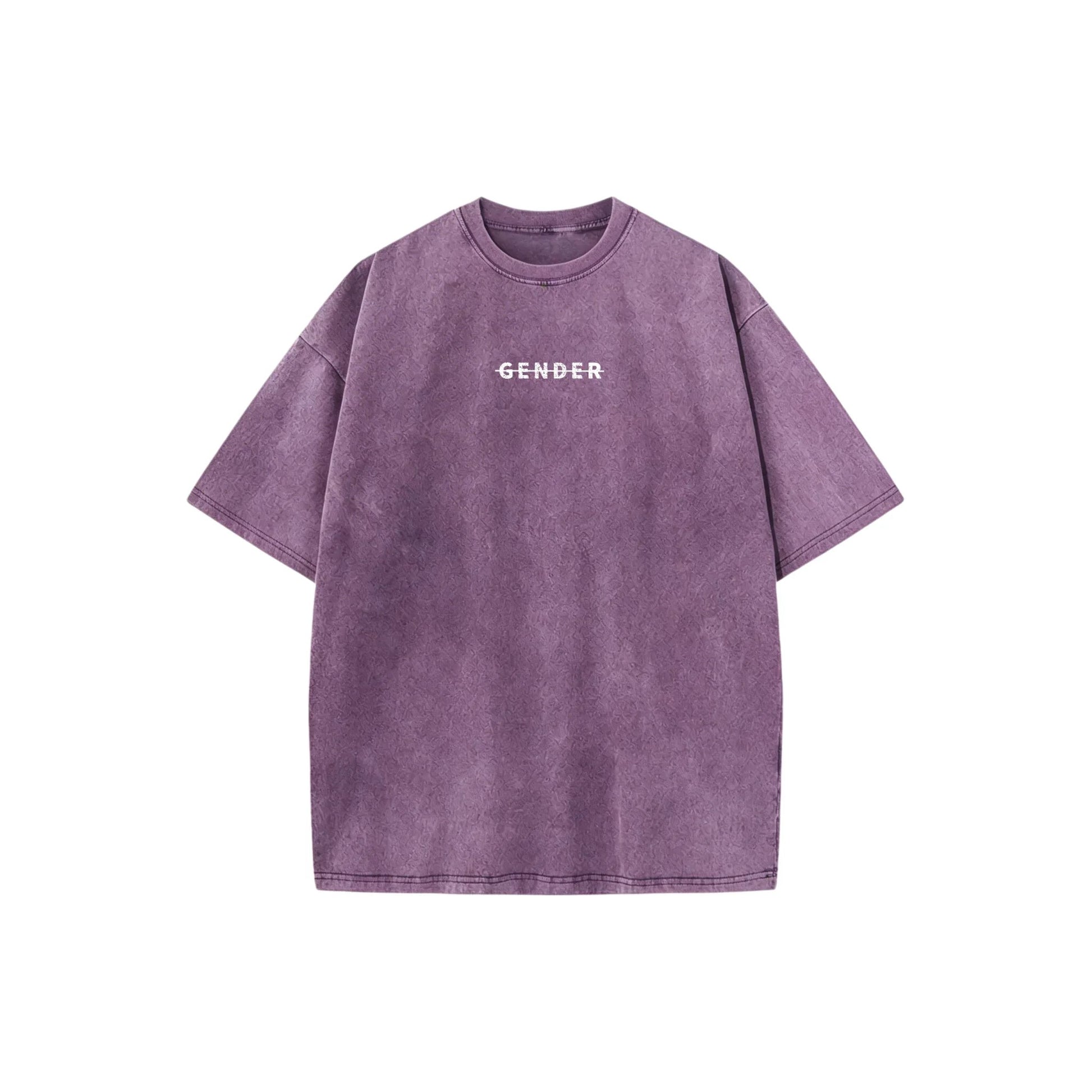 Front flat lay of Ogender washed purple 230 GSM tee with signature chest graphic