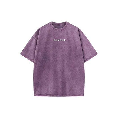 Front flat lay of Ogender washed purple 230 GSM tee with signature chest graphic