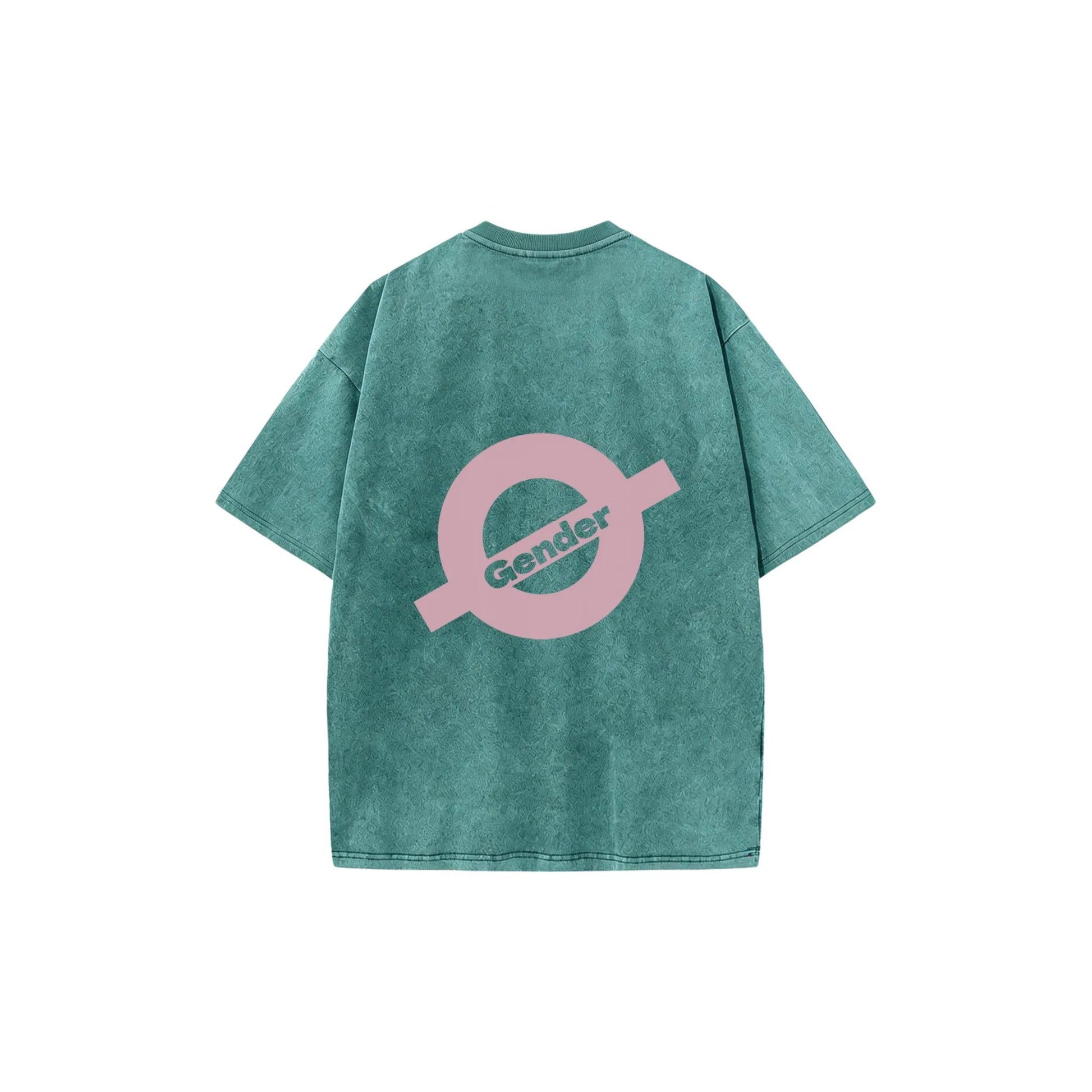 Back flat lay of Ogender washed sage mint tee with oversized retro graphic print