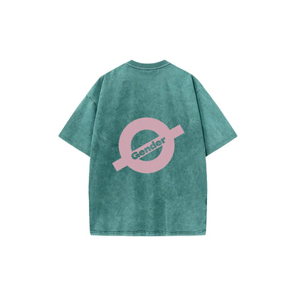Back flat lay of Ogender washed sage mint tee with oversized retro graphic print