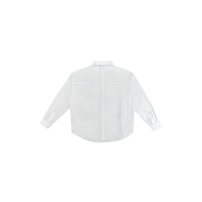 Full back view flat lay of the oversized white shirt showing the clean architectural lines.