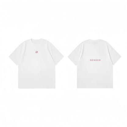 ØGENDER Basic Series 2 white oversized t-shirt, featuring the signature "Ø" logo on the front and "Gender" graphic on the back.